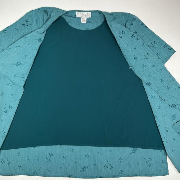 Vtg Maggie McNaughton Women Layered Look Blouse Green Floral Short Sleeve 1X - Picture 4 of 6